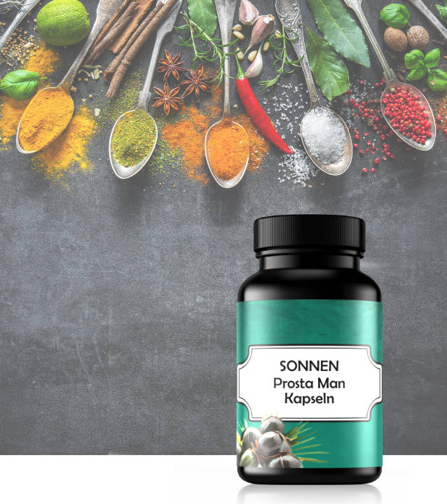 SONNEN Prosta Man Kapseln vor Hintergrund